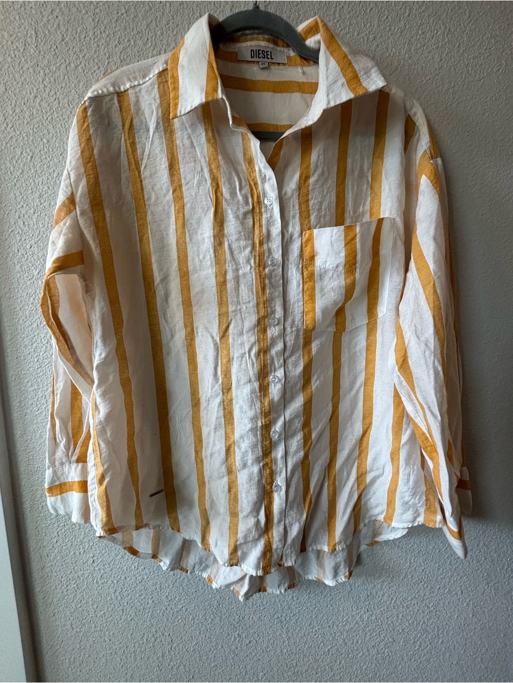 Diesel White and Mustard Yellow Vertical Stripe Shirt oversized